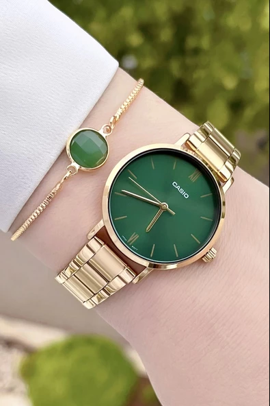 Casio CSISTE47 Kadranı Yeşil Kordonu Gold Renk Hediye Paketli Kadın Kol Saati - 3