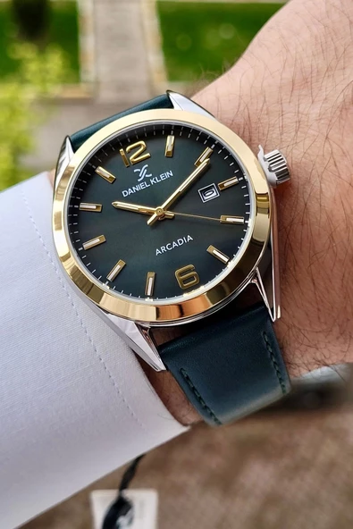 Daniel Klein DKISTE1175 Kasası Gümüş Kordonu ve Kadranı Yeşil Renk Hediye Paketli Takvimli Erkek Kol Saati ürün görseli 1
