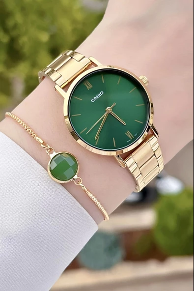 Casio CSISTE47 Kadranı Yeşil Kordonu Gold Renk Hediye Paketli Kadın Kol Saati - 4
