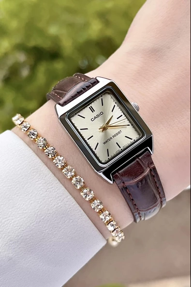 Casio CSISTE46 Kadranı Sarı Kordonu Kahverengi Renk Hediye Paketli Kadın Kol Saati - Resim 4