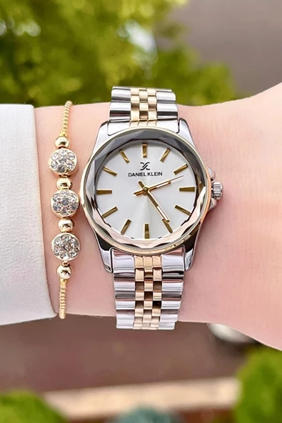 Daniel Klein DKISTE1186 Gold Gümüş Renk Kadın Kol Saati ve Bileklik - Resim 3