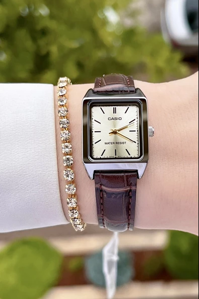 Casio CSISTE46 Kadranı Sarı Kordonu Kahverengi Renk Hediye Paketli Kadın Kol Saati - Resim 3