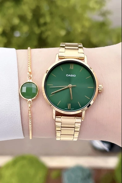 Casio CSISTE47 Kadranı Yeşil Kordonu Gold Renk Hediye Paketli Kadın Kol Saati - 2