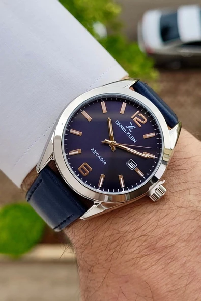 Daniel Klein DKISTE1174 Kasası Gümüş Kordonu ve Kadranı Lacivert Renk Hediye Paketli Takvimli Erkek Kol Saati - Resim 3
