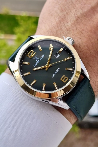 Daniel Klein DKISTE1175 Kasası Gümüş Kordonu ve Kadranı Yeşil Renk Hediye Paketli Takvimli Erkek Kol Saati - Resim 4