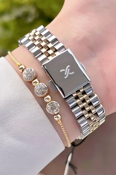 Daniel Klein DKISTE1186 Gold Gümüş Renk Kadın Kol Saati ve Bileklik - Resim 5