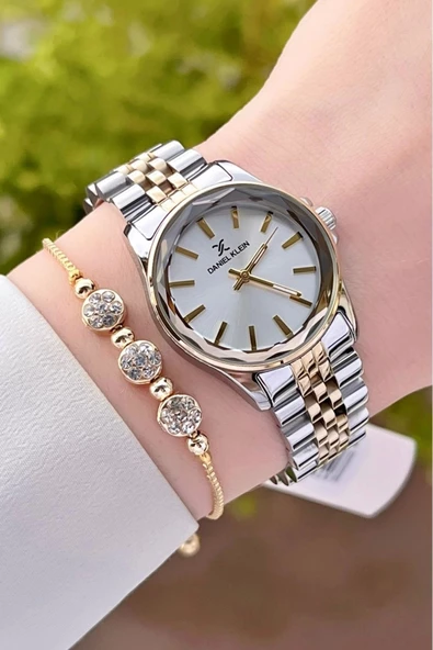 Daniel Klein DKISTE1186 Gold Gümüş Renk Kadın Kol Saati ve Bileklik - Resim 4