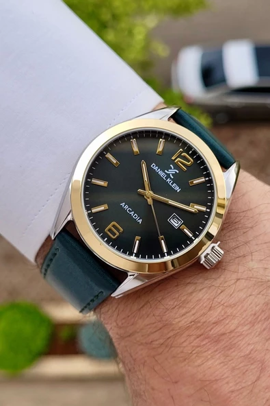 Daniel Klein DKISTE1175 Kasası Gümüş Kordonu ve Kadranı Yeşil Renk Hediye Paketli Takvimli Erkek Kol Saati - Resim 3