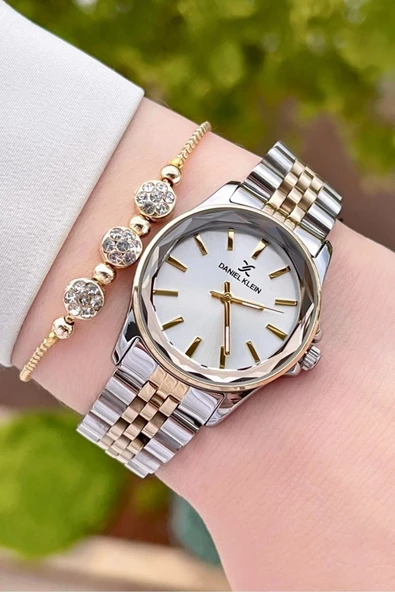 Daniel Klein DKISTE1186 Gold Gümüş Renk Kadın Kol Saati ve Bileklik - Resim 2