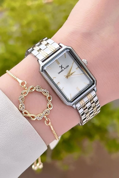 Daniel Klein DKISTE1191 Gold Gümüş Renk Hediye Paketli Kadın Kol Saati ve Bileklik - Resim 4