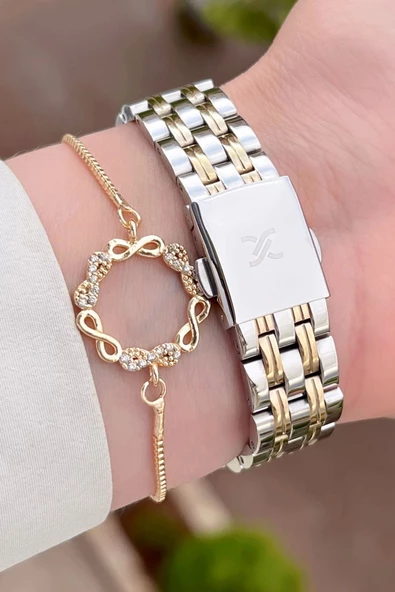 Daniel Klein DKISTE1191 Gold Gümüş Renk Hediye Paketli Kadın Kol Saati ve Bileklik - Resim 5