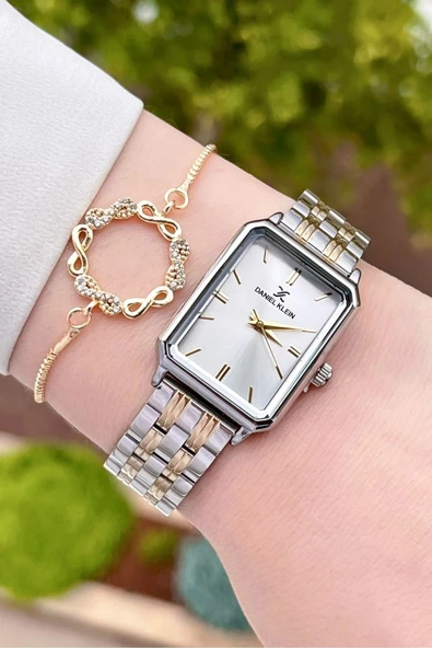 Daniel Klein DKISTE1191 Gold Gümüş Renk Hediye Paketli Kadın Kol Saati ve Bileklik - Resim 2