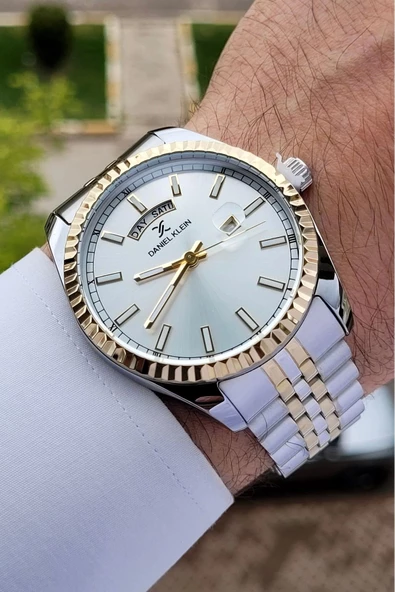 Daniel Klein DKISTE1170 Gold Gümüş Renk Hediye Paketli Takvim ve Gün Fonksiyonlu Erkek Kol Saati ürün görseli 1