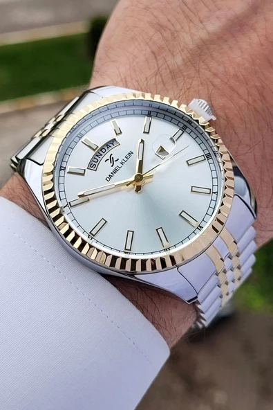 Daniel Klein DKISTE1170 Gold Gümüş Renk Hediye Paketli Takvim ve Gün Fonksiyonlu Erkek Kol Saati - Resim 4