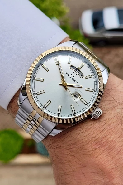 Daniel Klein DKISTE1170 Gold Gümüş Renk Hediye Paketli Takvim ve Gün Fonksiyonlu Erkek Kol Saati - Resim 3