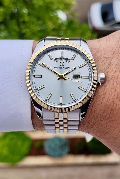 Daniel Klein DKISTE1170 Gold Gümüş Renk Hediye Paketli Takvim ve Gün Fonksiyonlu Erkek Kol Saati - Resim 2