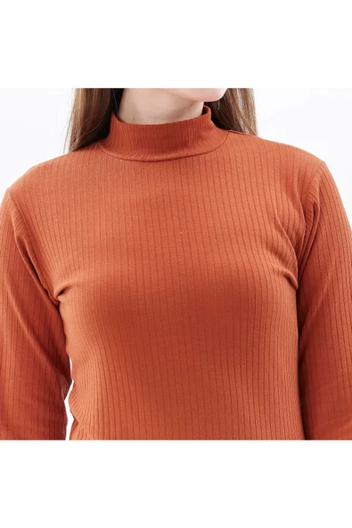 KADIN DİK YAKALI UZUN KOLLU TİŞÖRT TARÇIN - 3