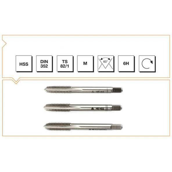 Makina Takım HSS DIN 352 Metrik Normal Vidalı 3'lü Takım Kılavuzu M22-MTE B00100042200