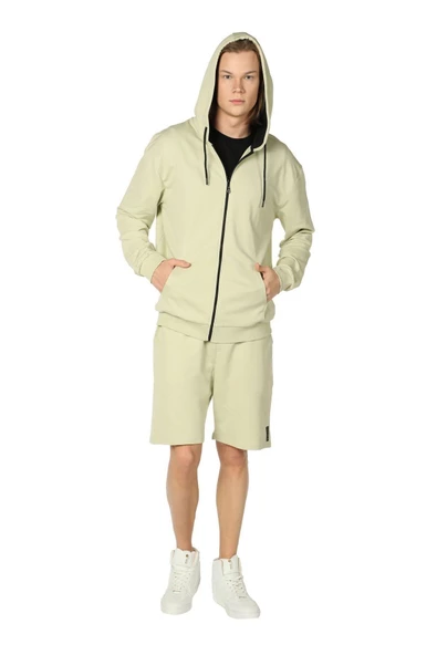 Erkek Kapüşonlu Fermuarlı Oversıze Sweatshırt Koyu Gri - 8