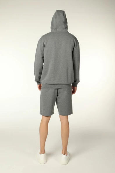 Erkek Kapüşonlu Fermuarlı Oversıze Sweatshırt Koyu Gri - 2