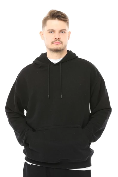 Erkek Oversize Kapüşonlu Sweatshirt Siyah