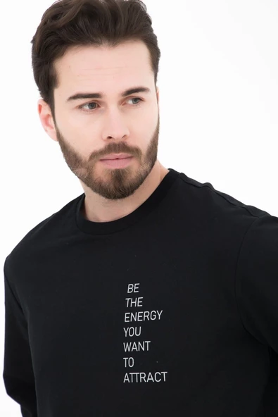 Erkek Baskılı Sweatshırt Siyah - 5