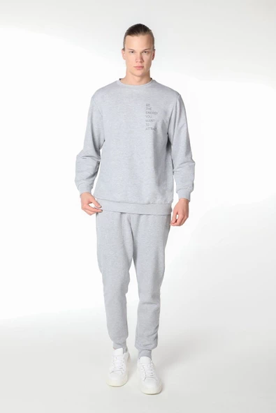Erkek Baskılı Sweat Gri - 2