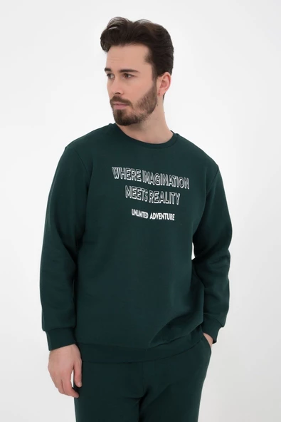 Erkek Baskılı Sweat Yeşil - 2