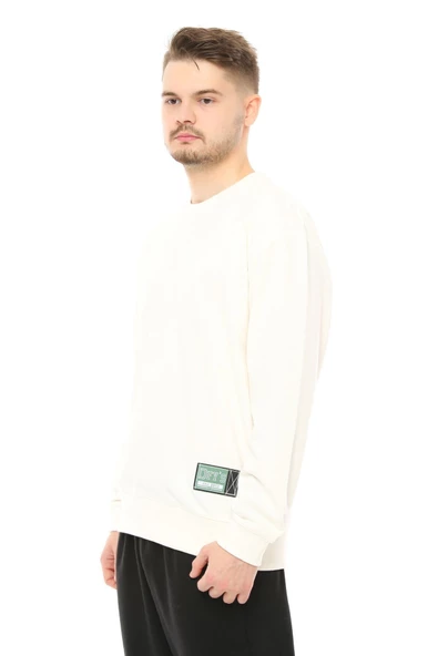 Erkek Oversize Sweat Etiket Detaylı Ekru - 2