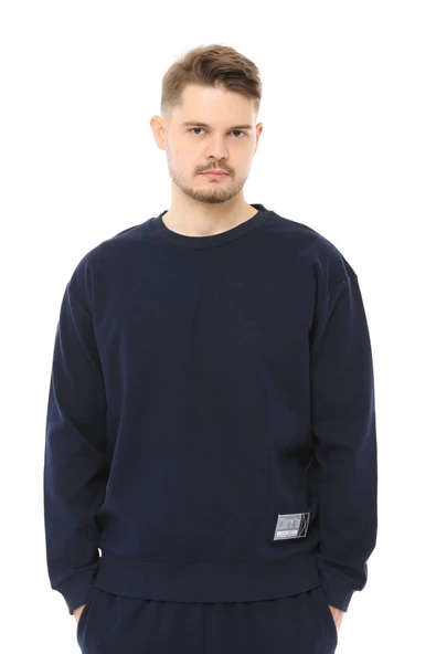 Erkek Oversize Sweat Etiket Detaylı Lacivert