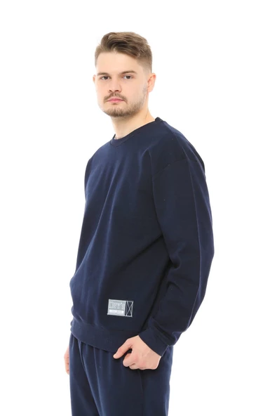 Erkek Oversize Sweat Etiket Detaylı Lacivert - 2