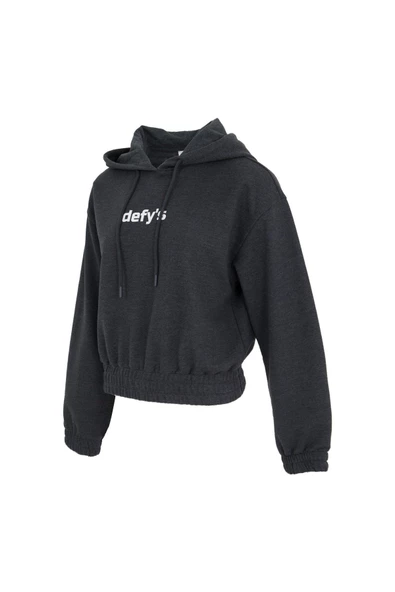 Kadın Baskılı Kapüşonlu Crop Sweat Antrasit - 2