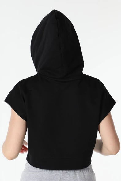 Kadın Baskılı Kapüşonlu Crop Sweat K.gri - 11