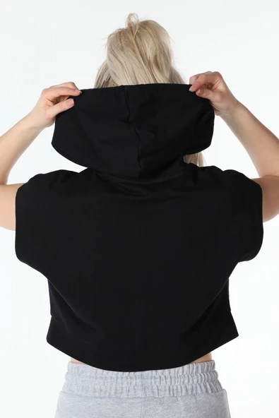 Kadın Baskılı Kapüşonlu Crop Sweat K.gri - 9