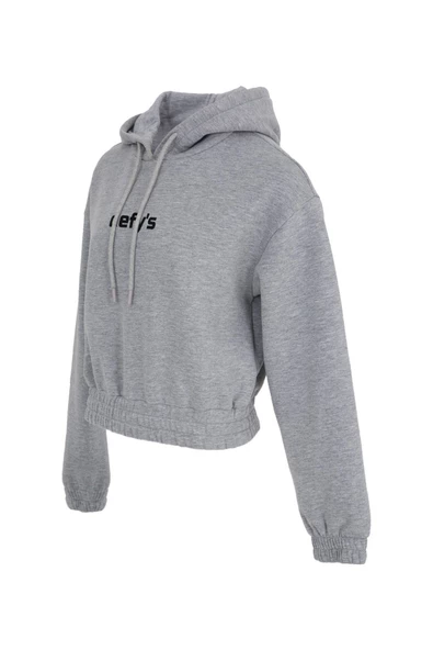 Kadın Baskılı Kapüşonlu Crop Sweat Gri - 4