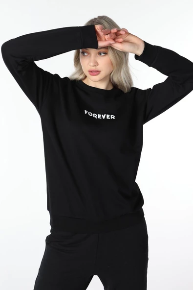 Kadın Baskılı Sweat Siyah - 3
