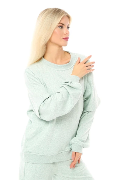 Kadın Oversize Sweat Kol Detaylı Su Yeşili - 3