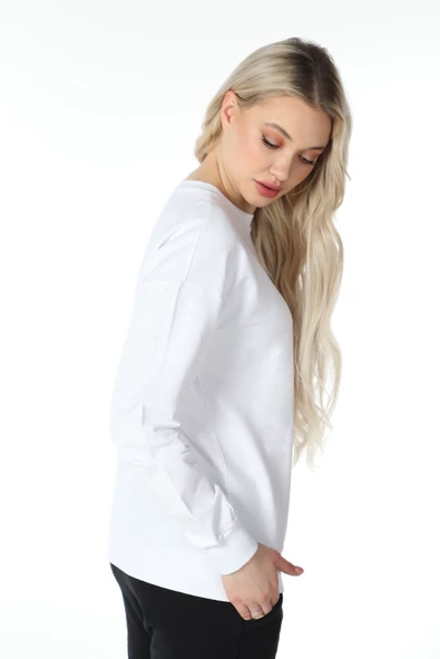 Kadın Baskılı Sweat Beyaz - 5