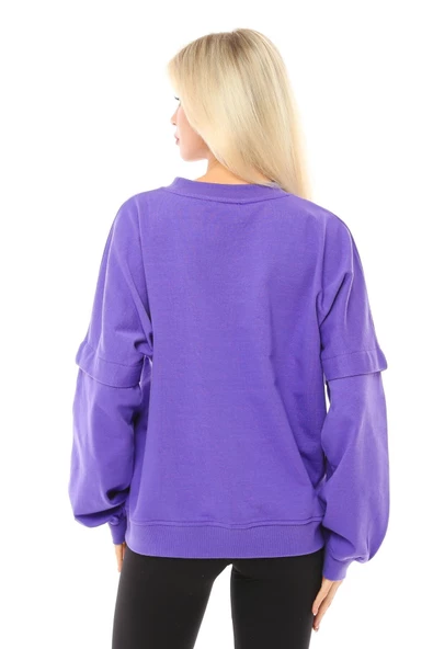 Kadın Oversize Sweat Kol Detaylı Su Yeşili - 8