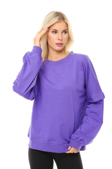 Kadın Oversize Sweat Kol Detaylı Su Yeşili - 5