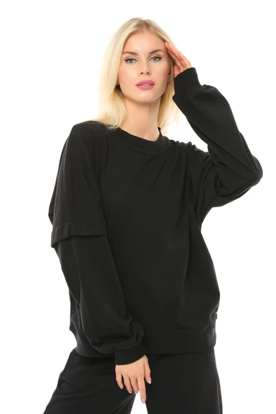 Kadın Oversize Sweat Kol Detaylı Su Yeşili - 9