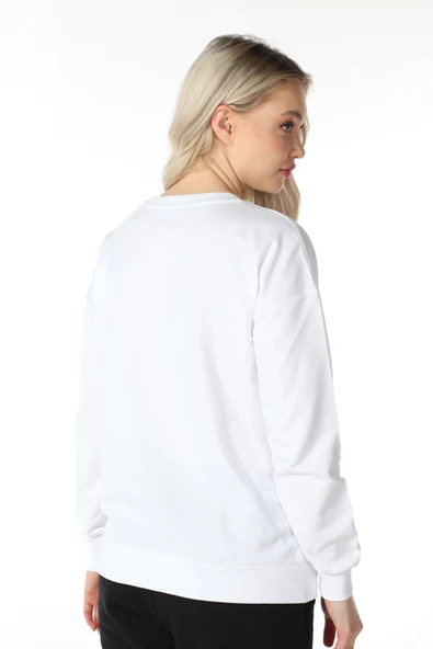 Kadın Baskılı Sweat Beyaz - 4