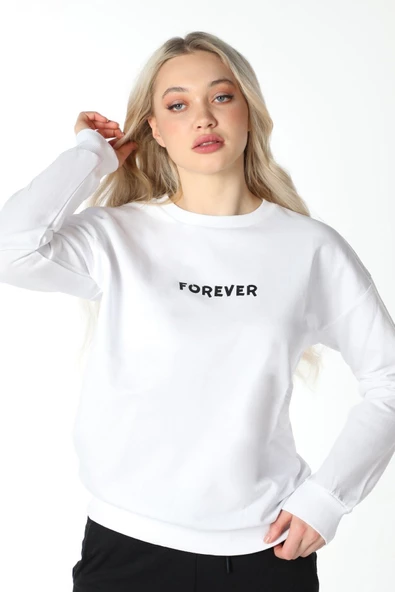 Kadın Baskılı Sweat Beyaz - 6