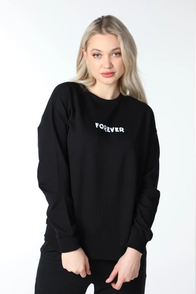 Kadın Baskılı Sweat Siyah - 2