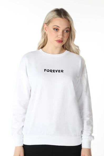 Kadın Baskılı Sweat Beyaz - 2