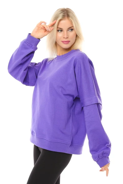 Kadın Oversize Sweat Kol Detaylı Su Yeşili - 6