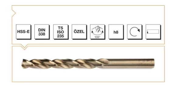 Makina Takım HSSE DIN 338 RN Altın Seri Matkap Ucu 2.5 mm