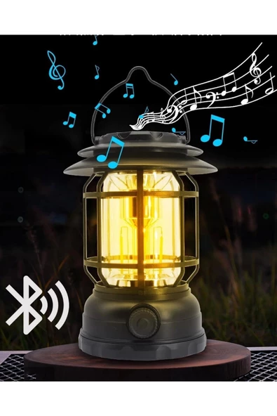 USB Şarjlı LED Kamp Lambası - Bluetooth Müzik Çalar, El Feneri ve Cep Telefonu Şarj Cihazı - 2