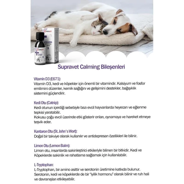 Supravet Calming Anti Stress Kedi ve Köpekler İçin Sıvı Sakinleştirici Damla 100 ml - 4
