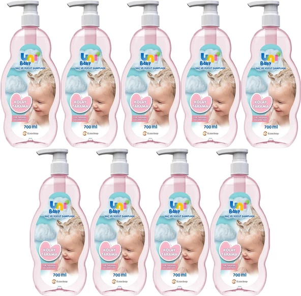 Uni Baby Bebek Kolay Tarama Saç ve Vücut Şampuanı 700ML (Pompalı) (9 Lu Set)